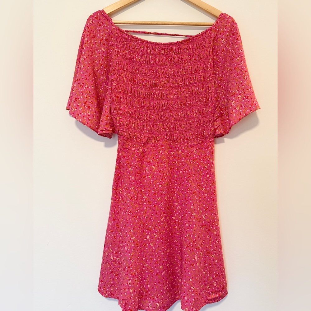 Free People Criss Cross Back Pink Floral Mini Dress